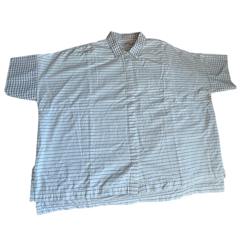 Madewell 1937 White Striped Short Sleeve Button-Up Shirt Size Large Relaxed Fit